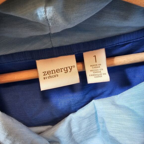 Zenergy By Chicos T-shirt Dress Blue Aqua Cowl Neck Pockets Cap Sleeves Size 1 M - Picture 5 of 10